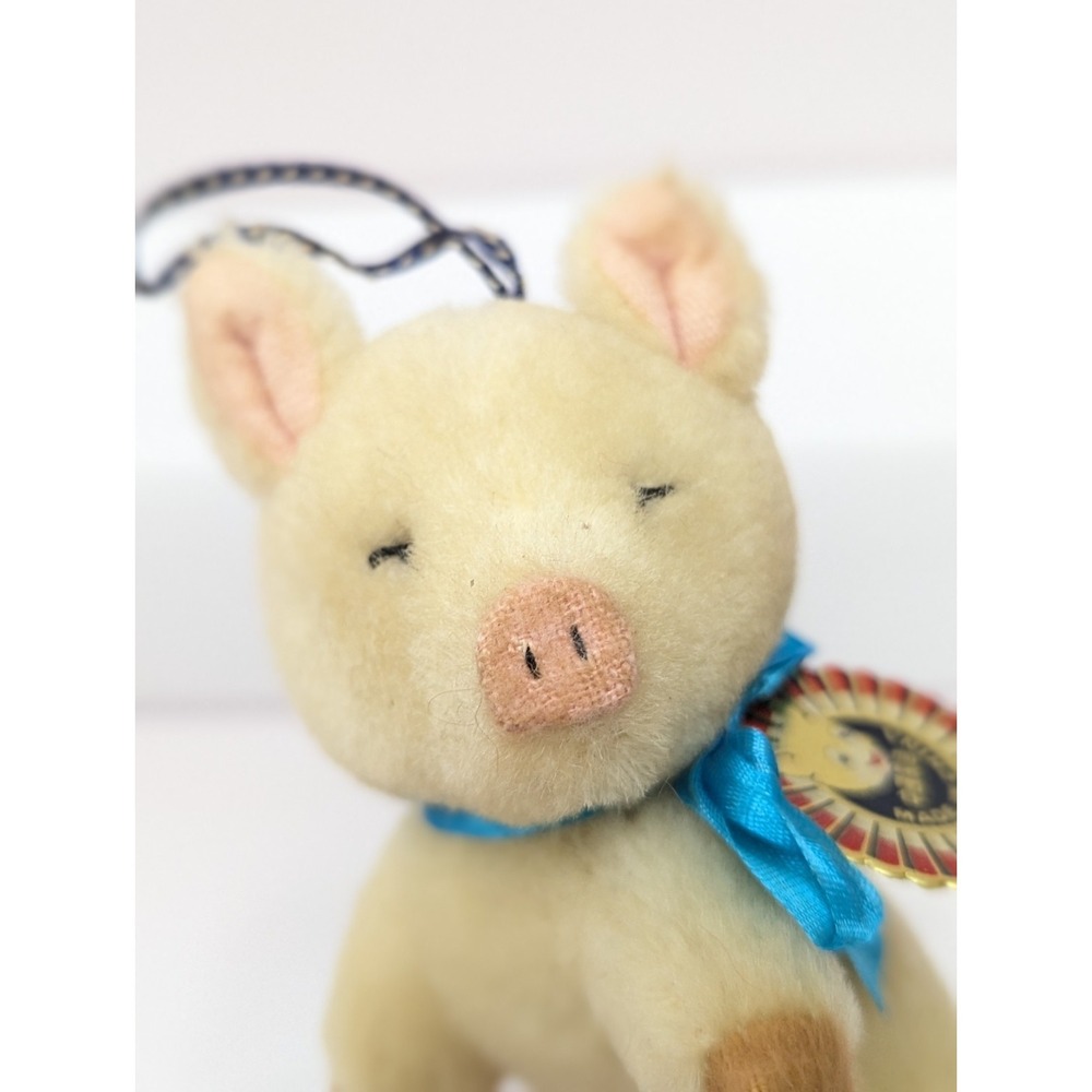 Shanghai Doll Factory Stuffed Mini Pig Pure Wool Ornament 4" w/Tag (Set Of 2) - Picture 4 of 10